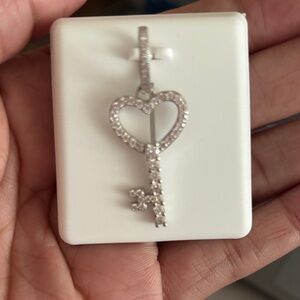 925 Silver Heart Key Pendant with genuine moissanite